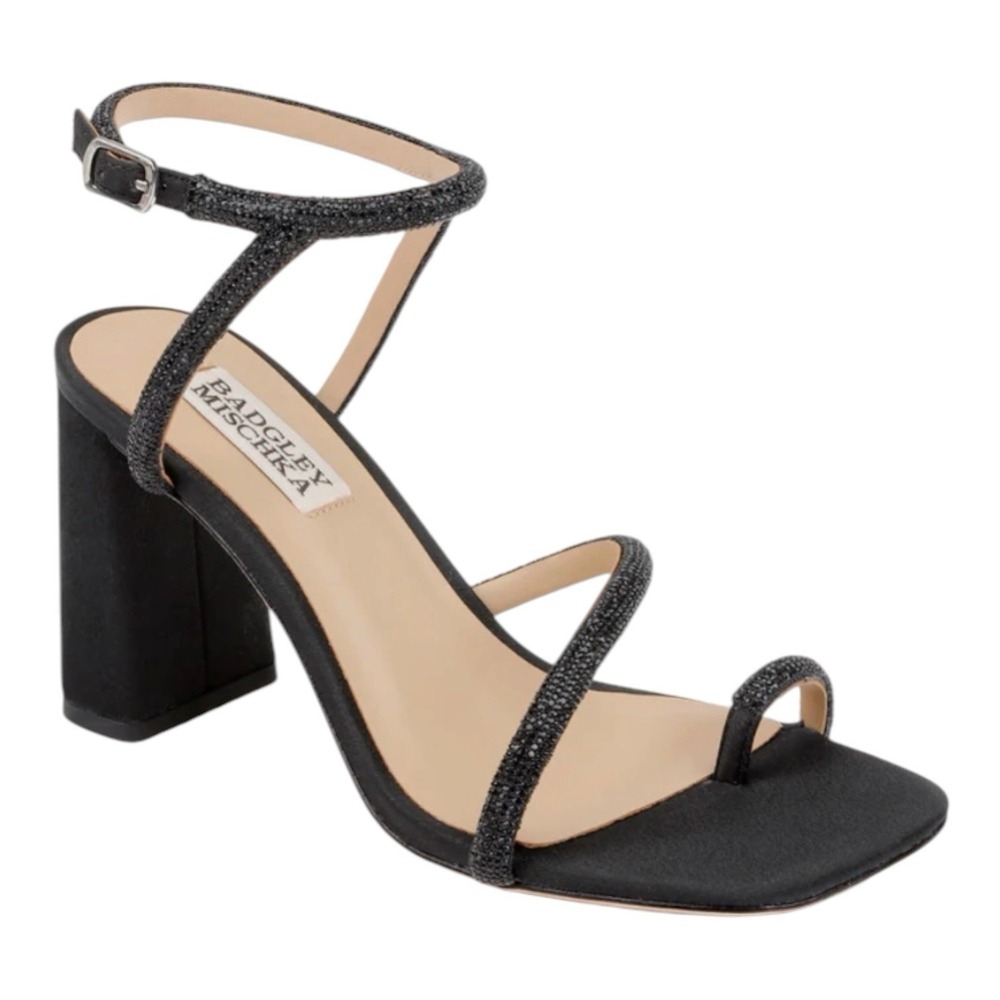 New Badgley Mischka Dalilah Strappy Bock Heel Sandals Women's Size 5 Black